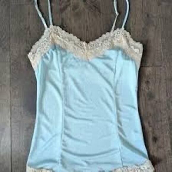 Express Tops - Vintage Lace Trim Camisole Aqua Blue Clubwear Tank M Y2K Balletcore The Limited